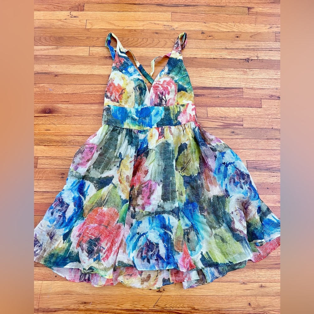 COPY - Nicole Miller floral print linen silk dress size 6 - Picture 5 of 7